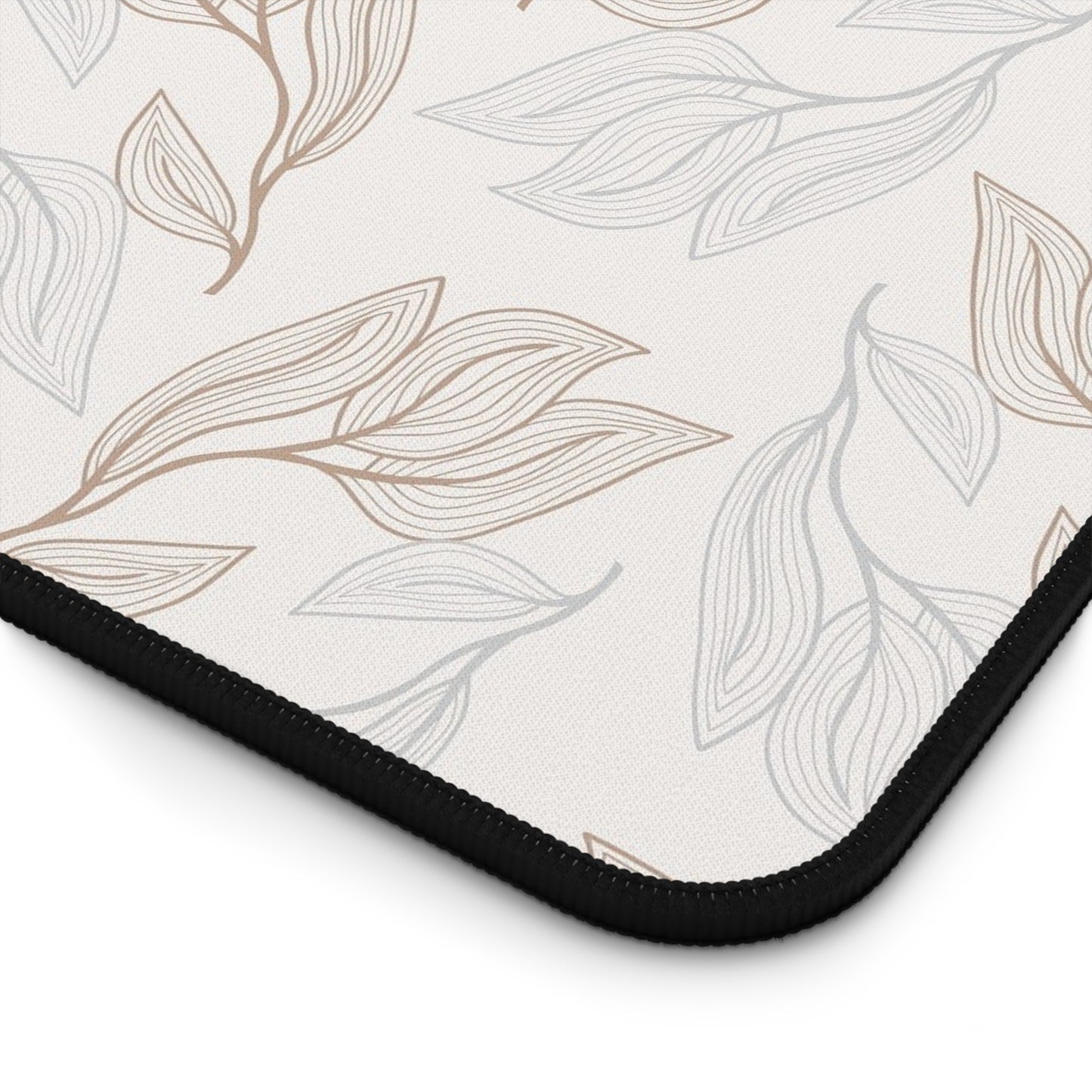 Desk Mat — Neutral Leaf Pattern Desk Mat (Beige Minimal Botanical Mousepad)