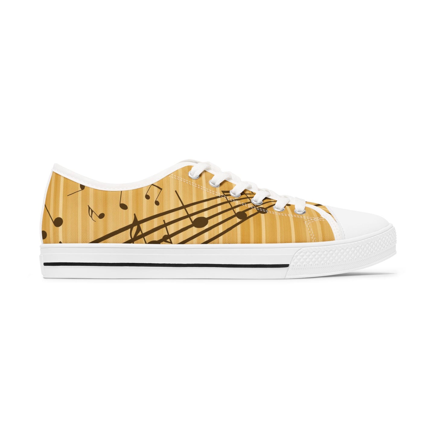 Music Notes Low Top Sneakers — Gold Staff & Notes Casual Canvas Shoes