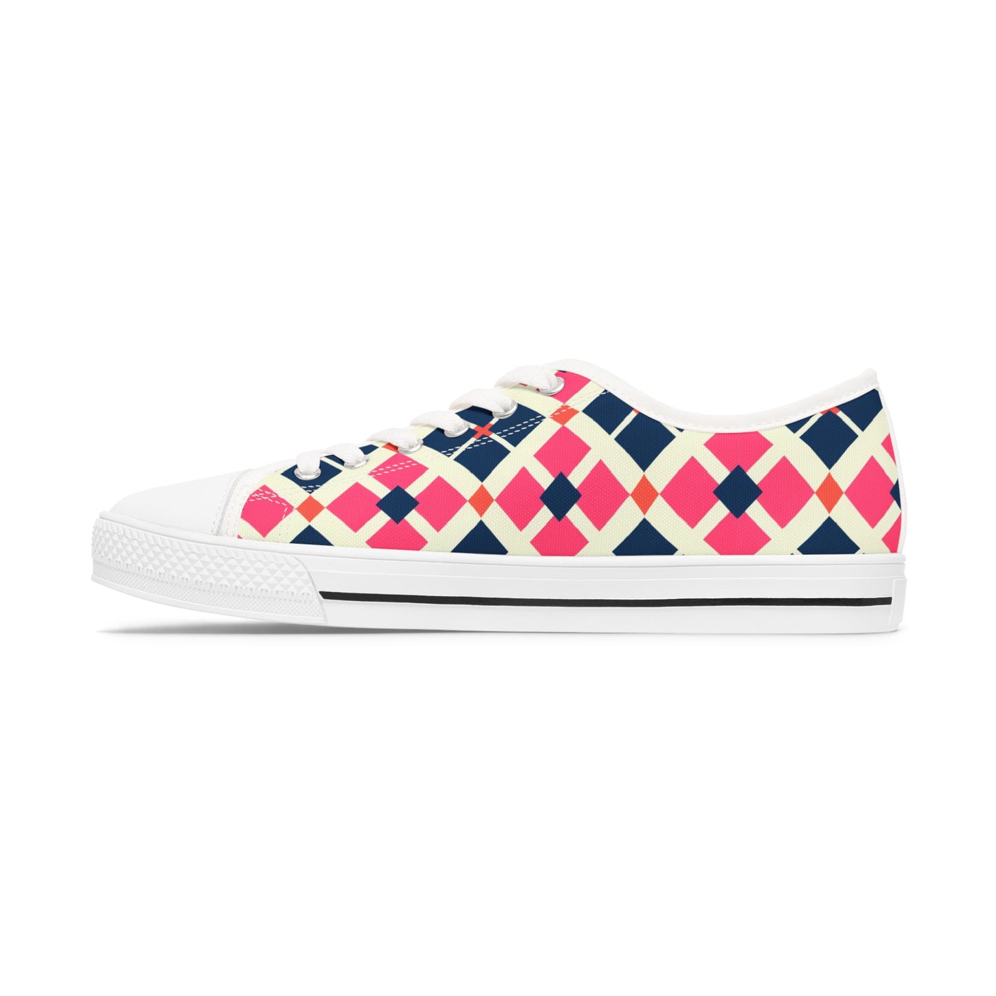 Argyle Pattern Low Top Sneakers — Pink Navy Geometric Casual Shoes