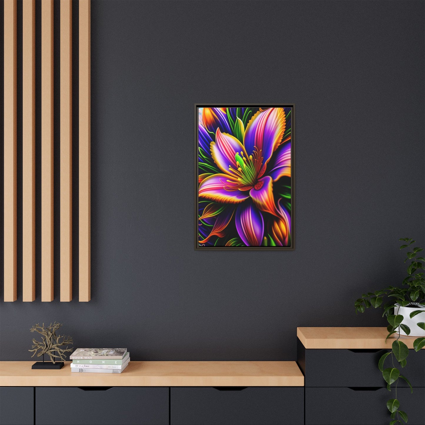Vibrant Neon Floral Matte Canvas Print — Framed Wall Art