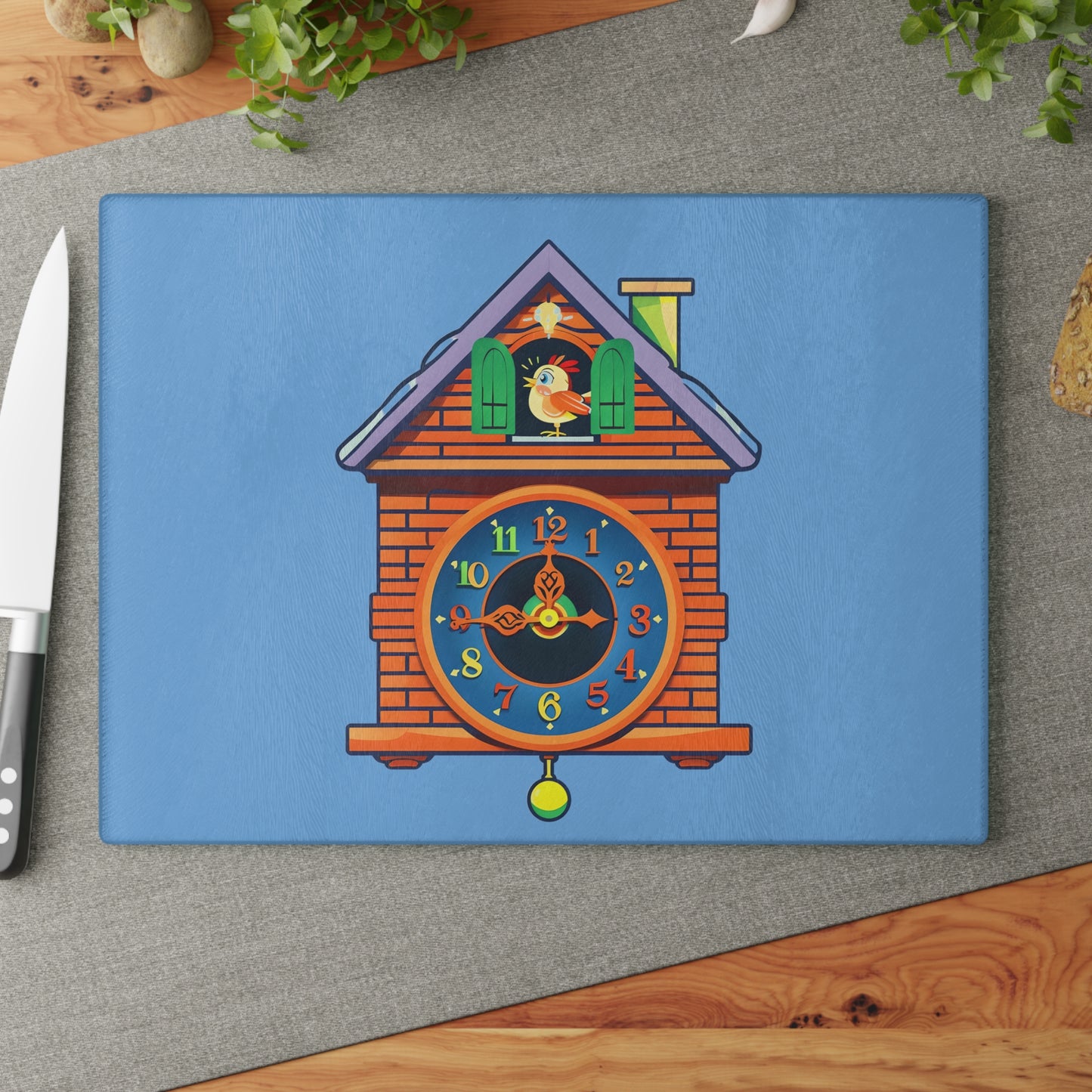 Cuckoo Clock Glass Cutting Board | Kitchen Decor