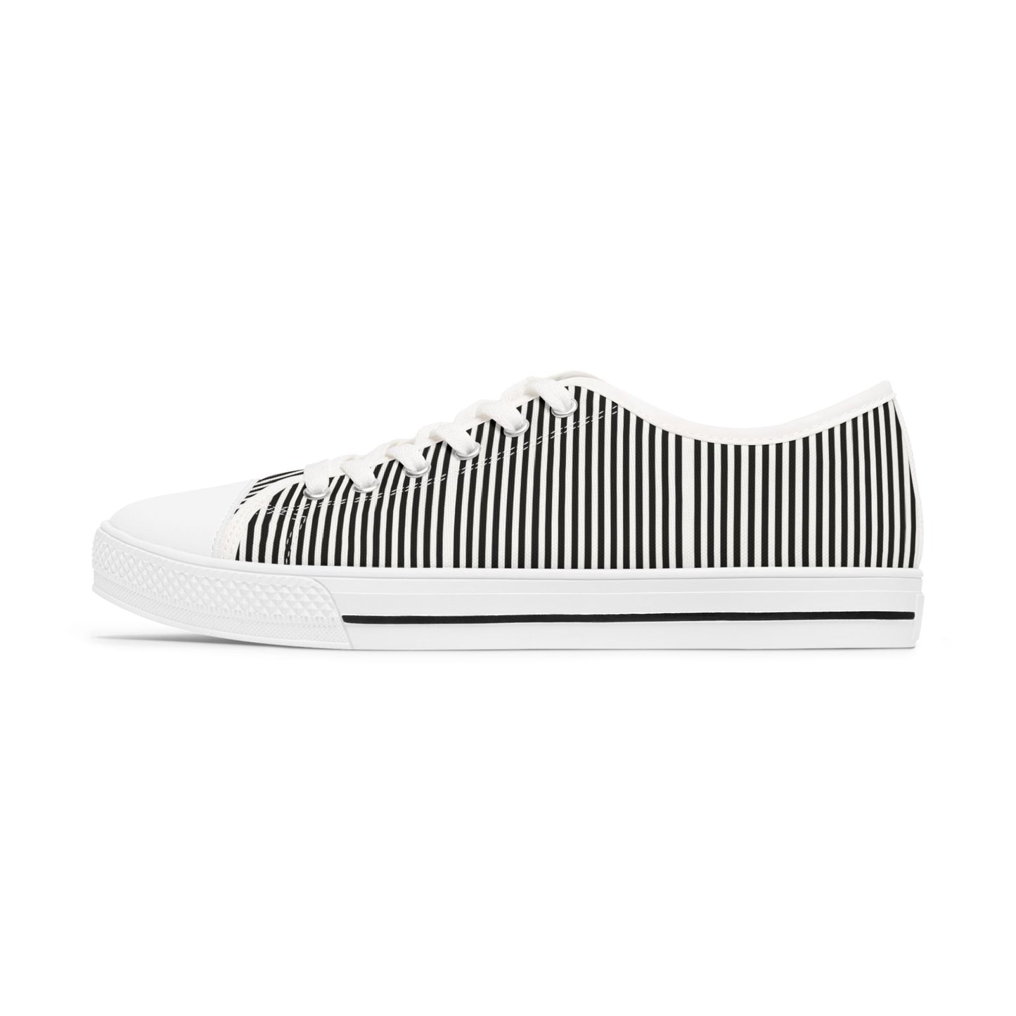 Striped Low Top Sneakers for Women — Casual Black & White Canvas Kicks