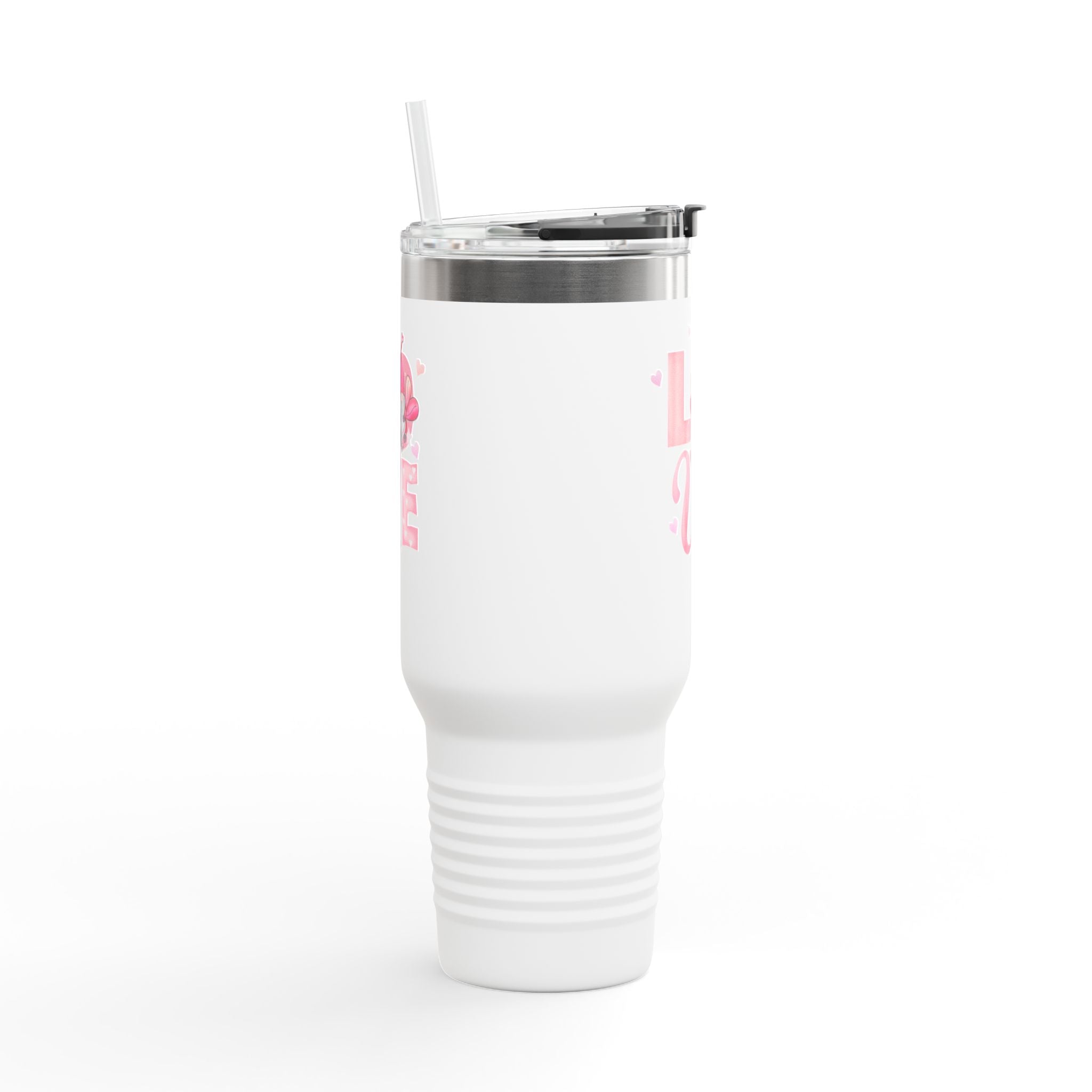 40oz Insulated Travel Mug — Pink "LOVE" Floral Design