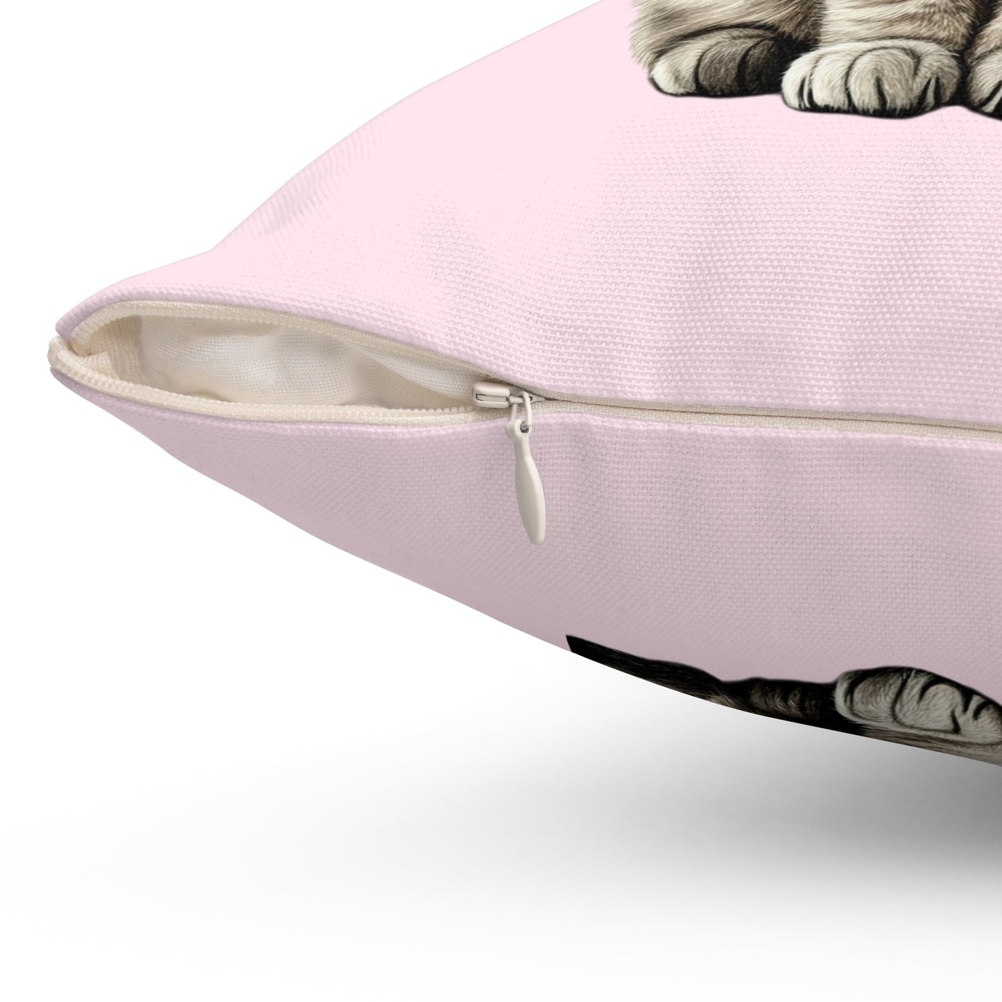 Smiling Cat Throw Pillow — Cute Grey Kitten on Pink Decorative Pillow