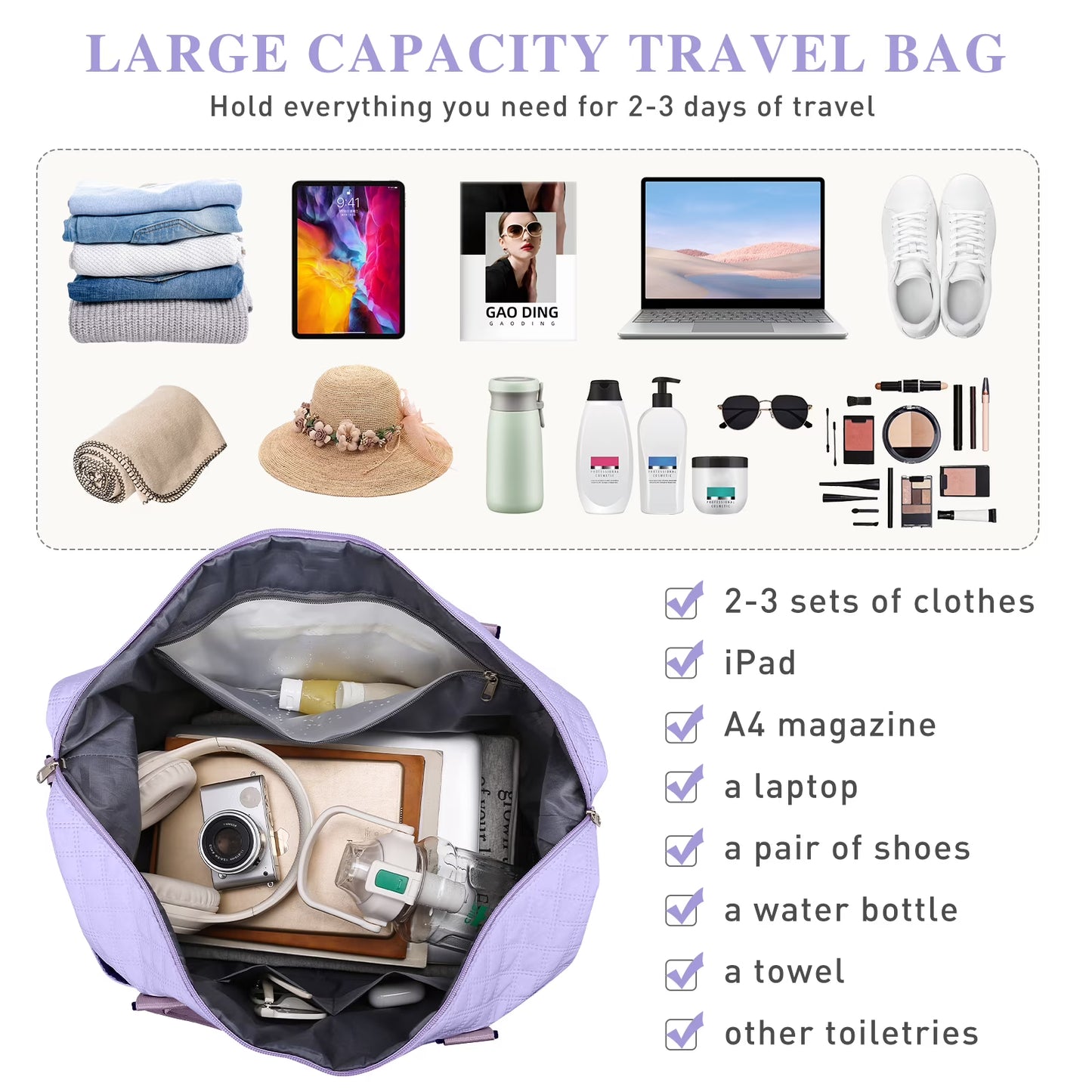 Gynky Travel Duffle Bag Weekender Bags for Women with Shoe Compartment Carry on Overnight Bag Gym Duffel Bag with Wet Pocket Hospital Bags for Labor and Delivery