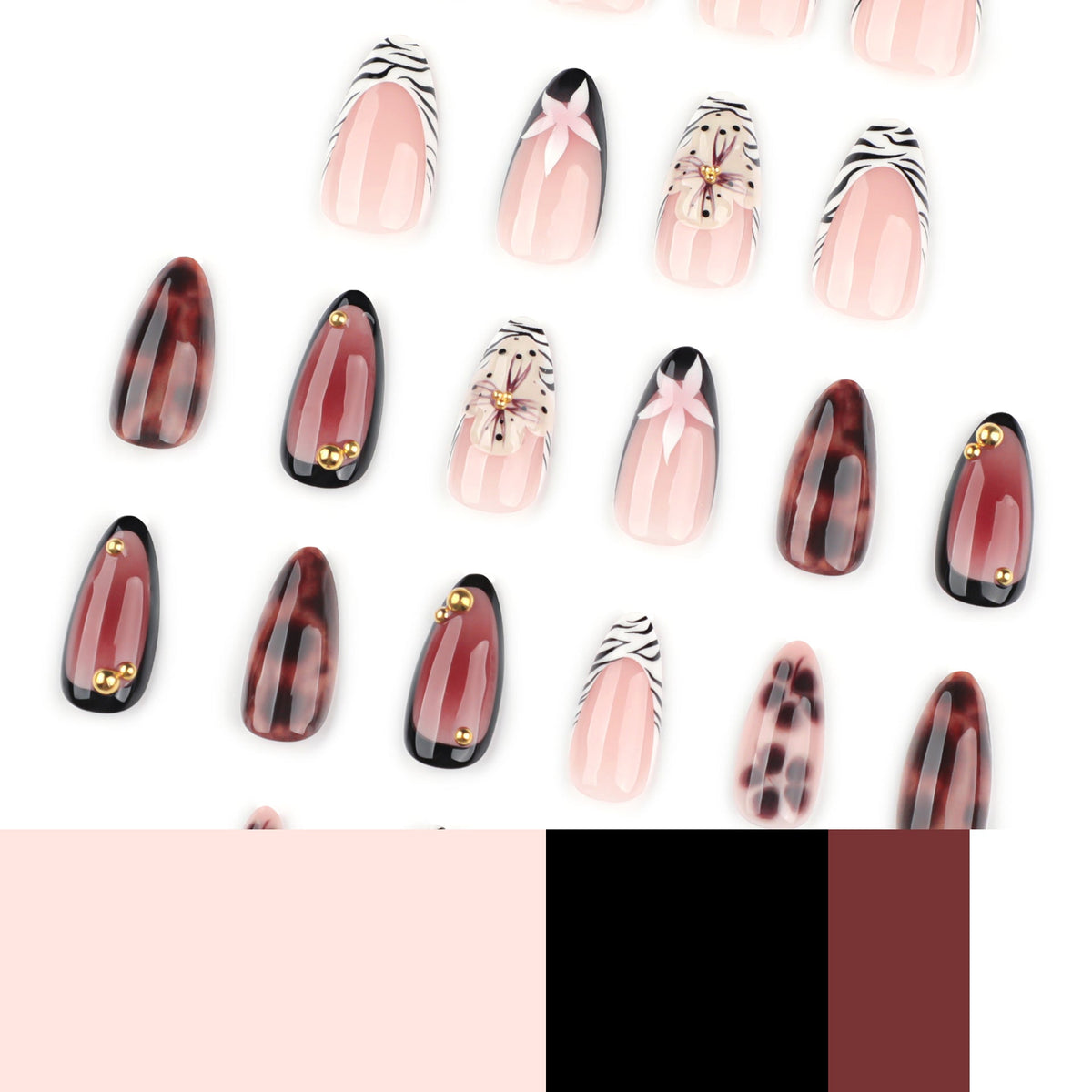Mixed Floral Animal Pattern Almond Art Nails – Image 4
