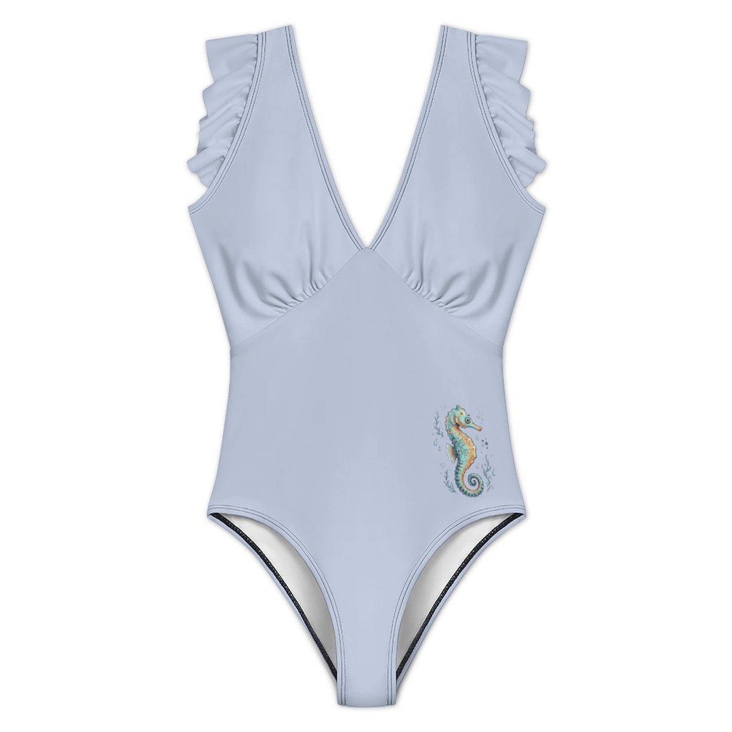 Women's Ruffled Sleeve One Piece Swimsuit Light Blue