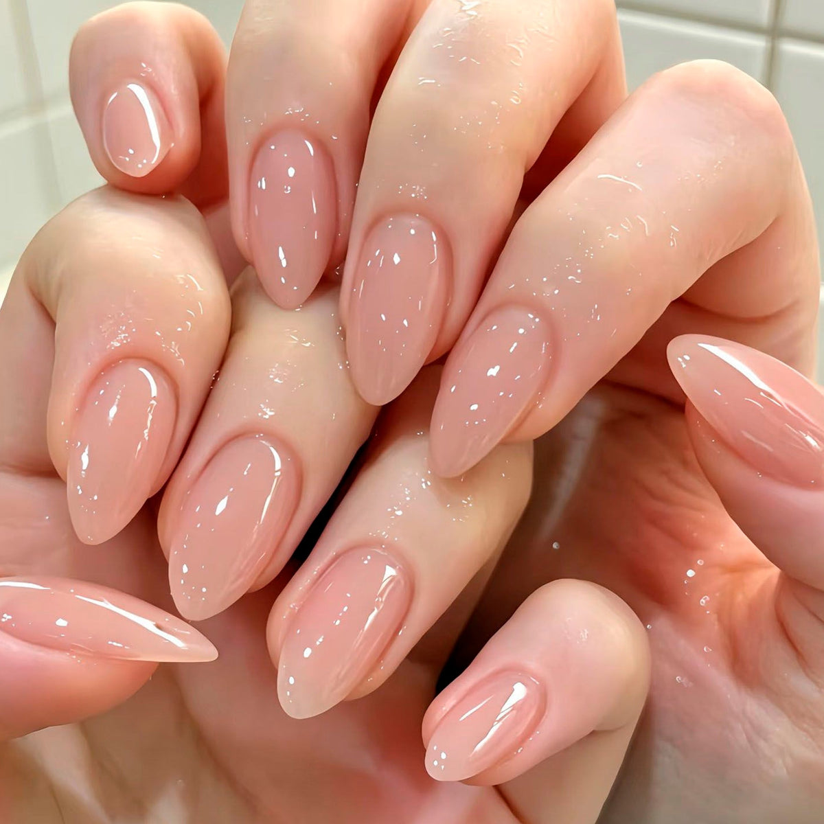 French Minimalist Nude Pink Almond Short Press On Nails – JP4425