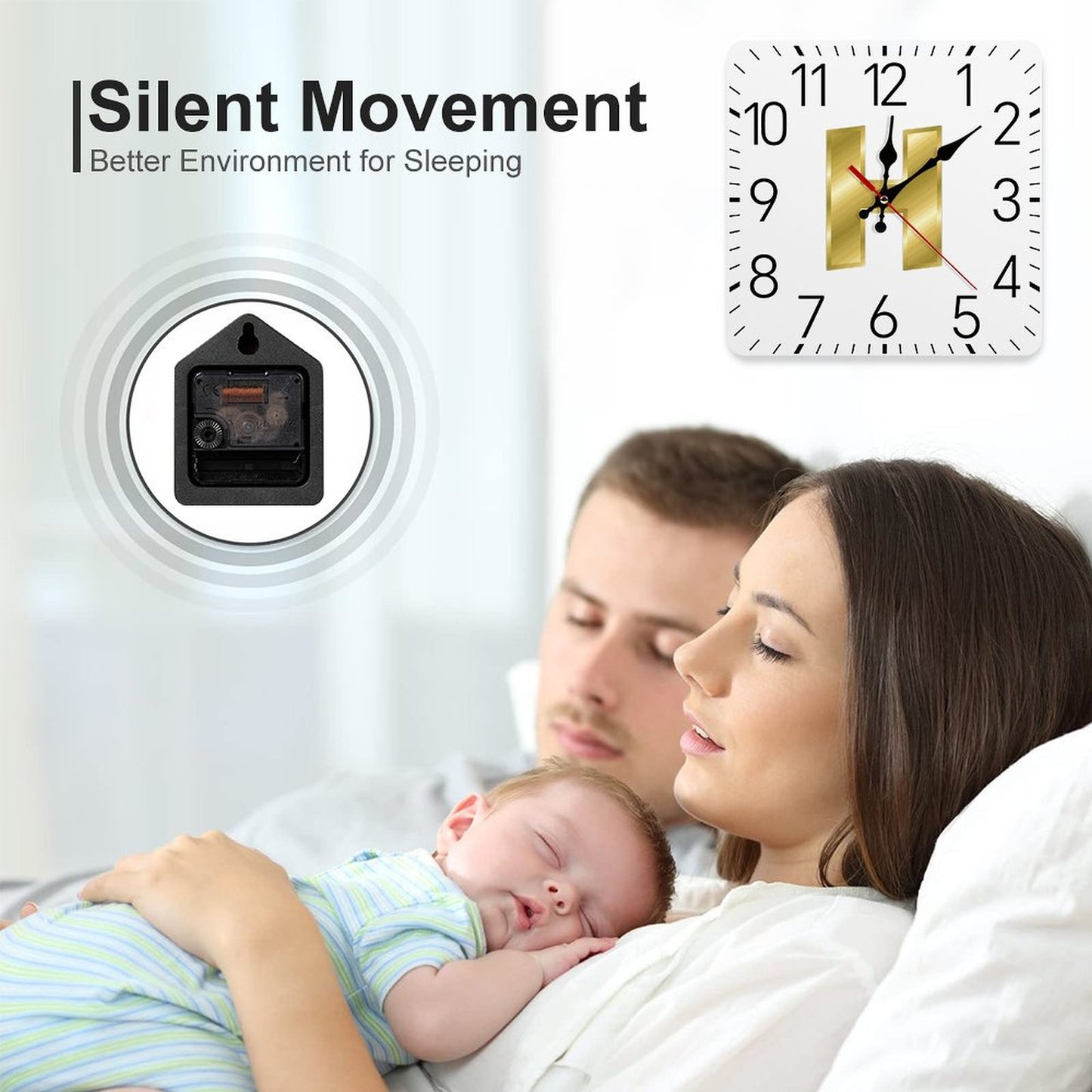 Square Wall Clock-9.8"x9.8"/25x25cm - Letter H
