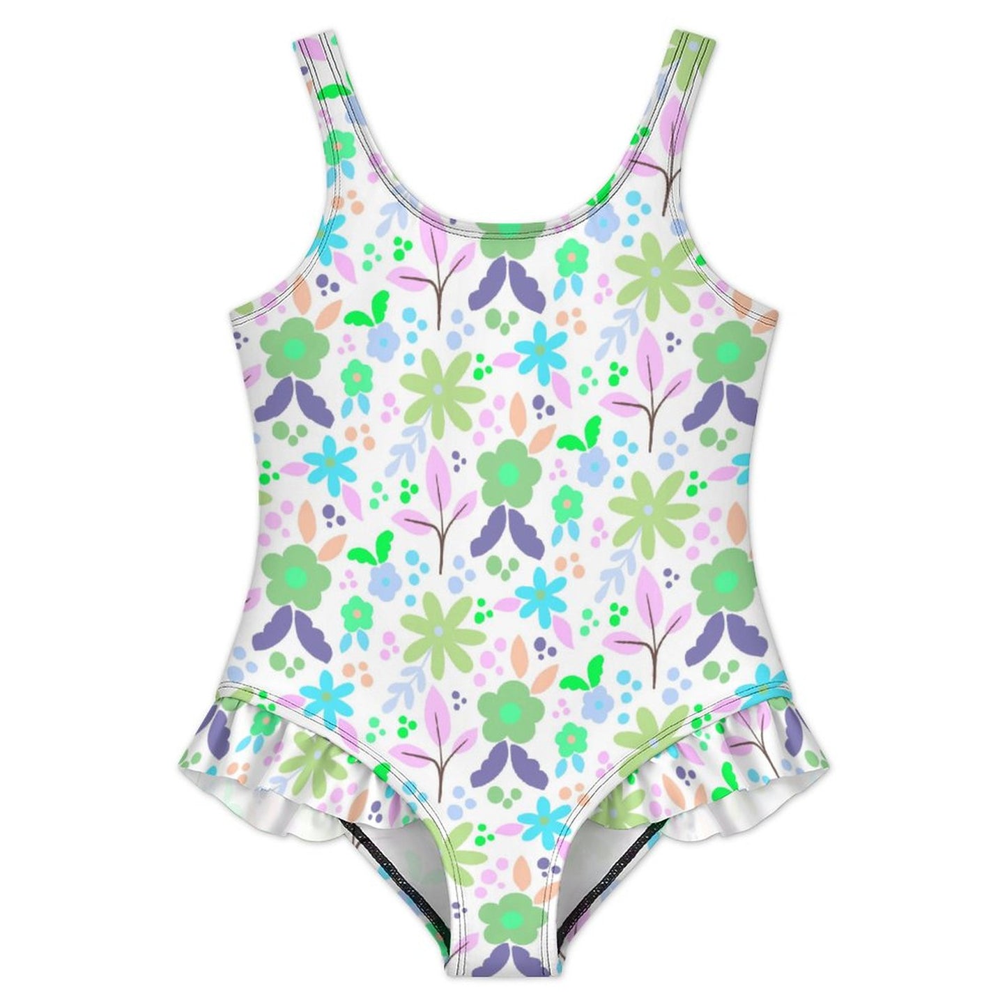 Girls Ruffle Trim One Piece Swimwear