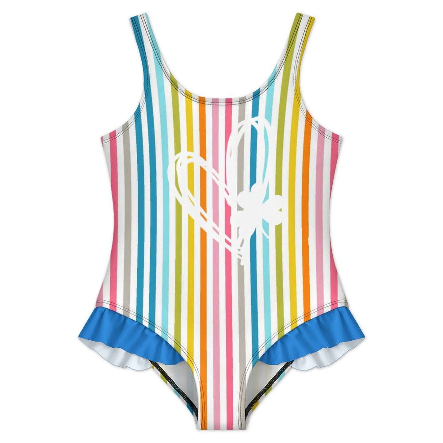 Girls Ruffle Trim One Piece Swimwear Rainbow