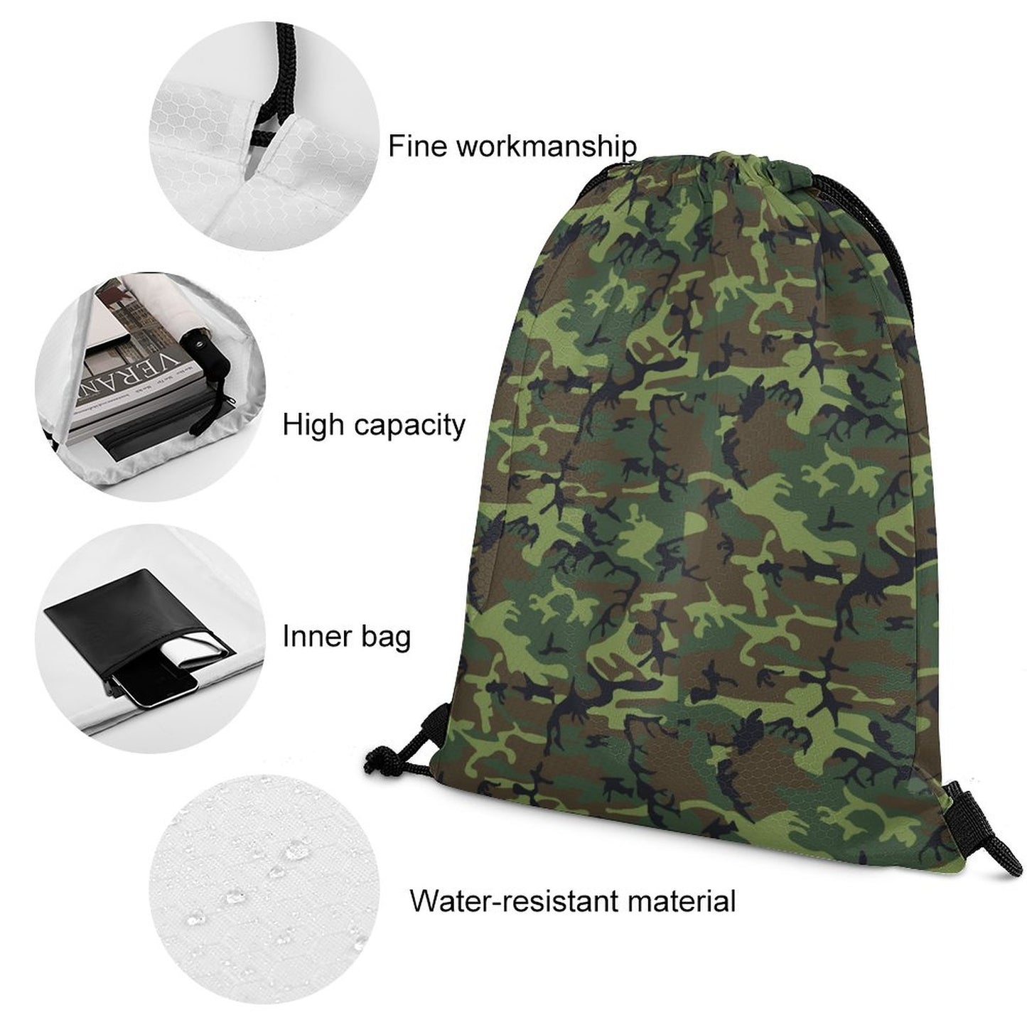 Camo Drawstring Bags with Waffle Cloth Designs