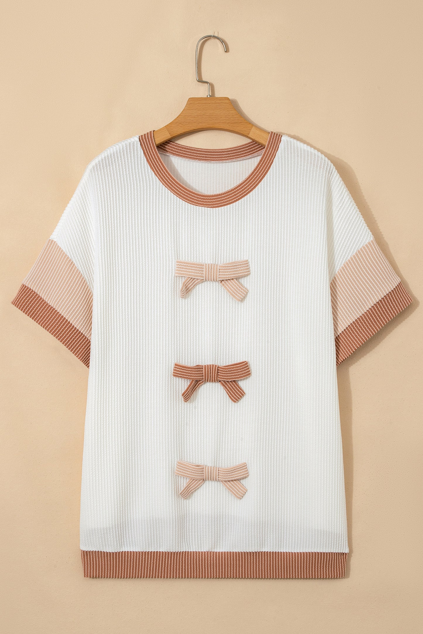 Bowknot Applique Plus Size Ribbed Top