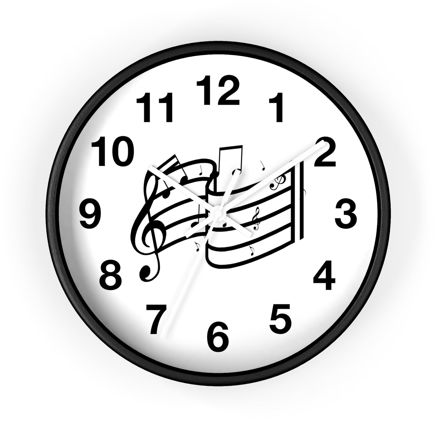 Music Notes Wall Clock — Black & White Treble Clef Timepiece for Music Lovers