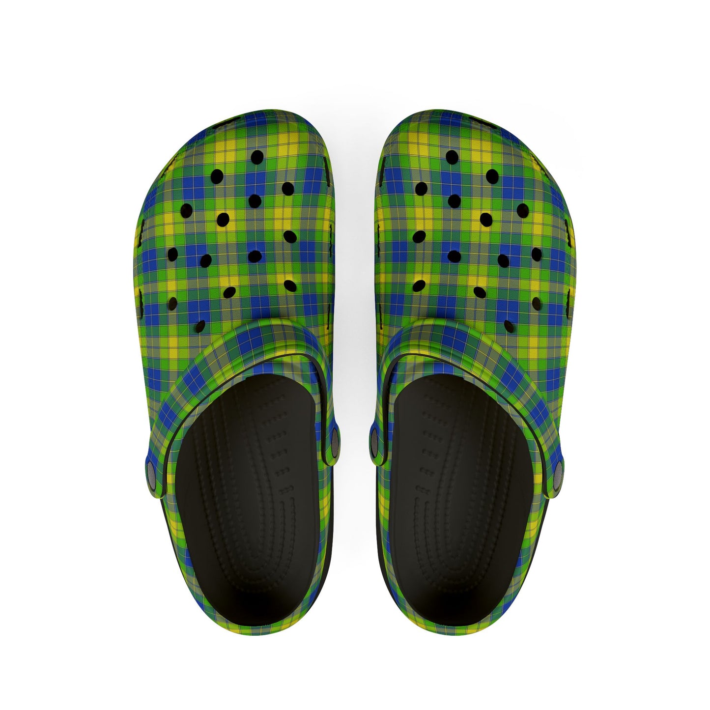 Plaid Green & Blue EVA Foam Clogs — Lightweight Garden & Beach Shoes