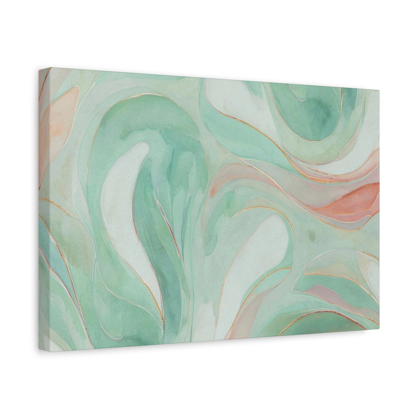 Abstract Green Marble Canvas Print — Teal & Coral Swirl Wall Art