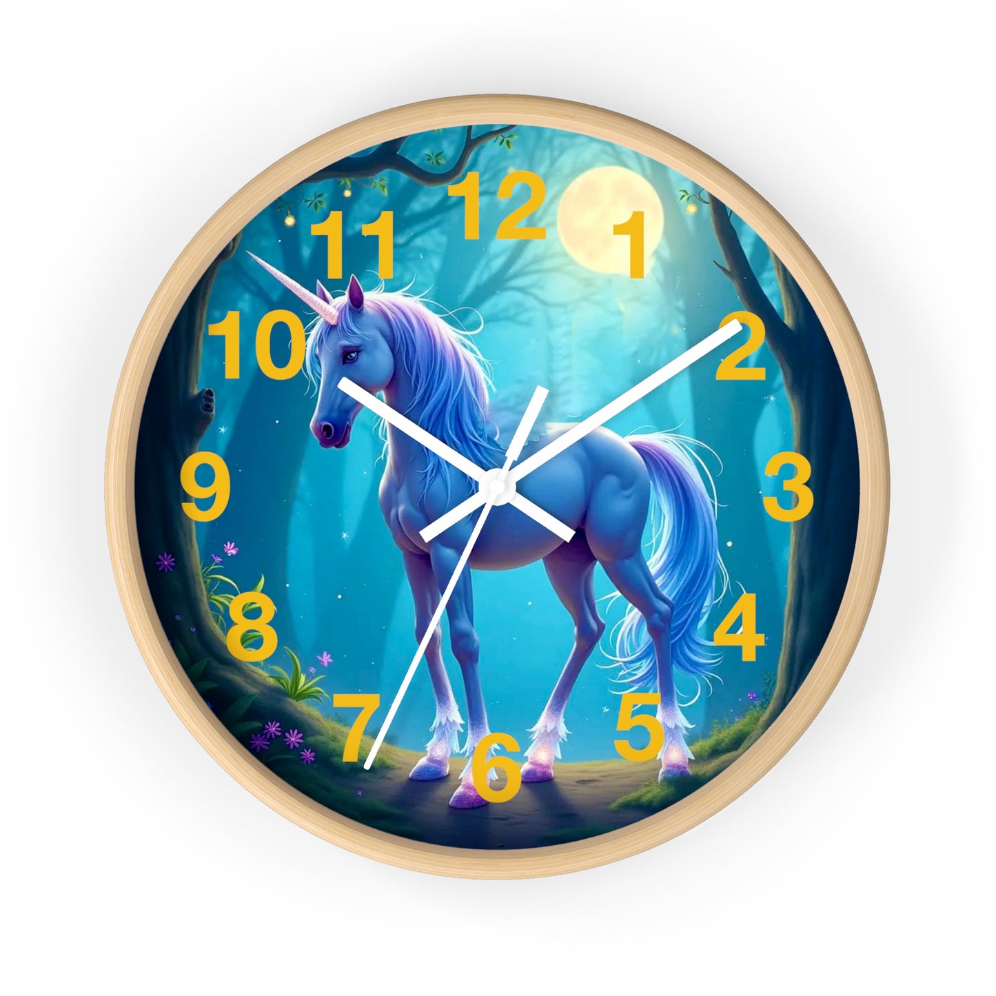 Blue Unicorn Fantasy Wall Clock | Magical Forest Timepiece