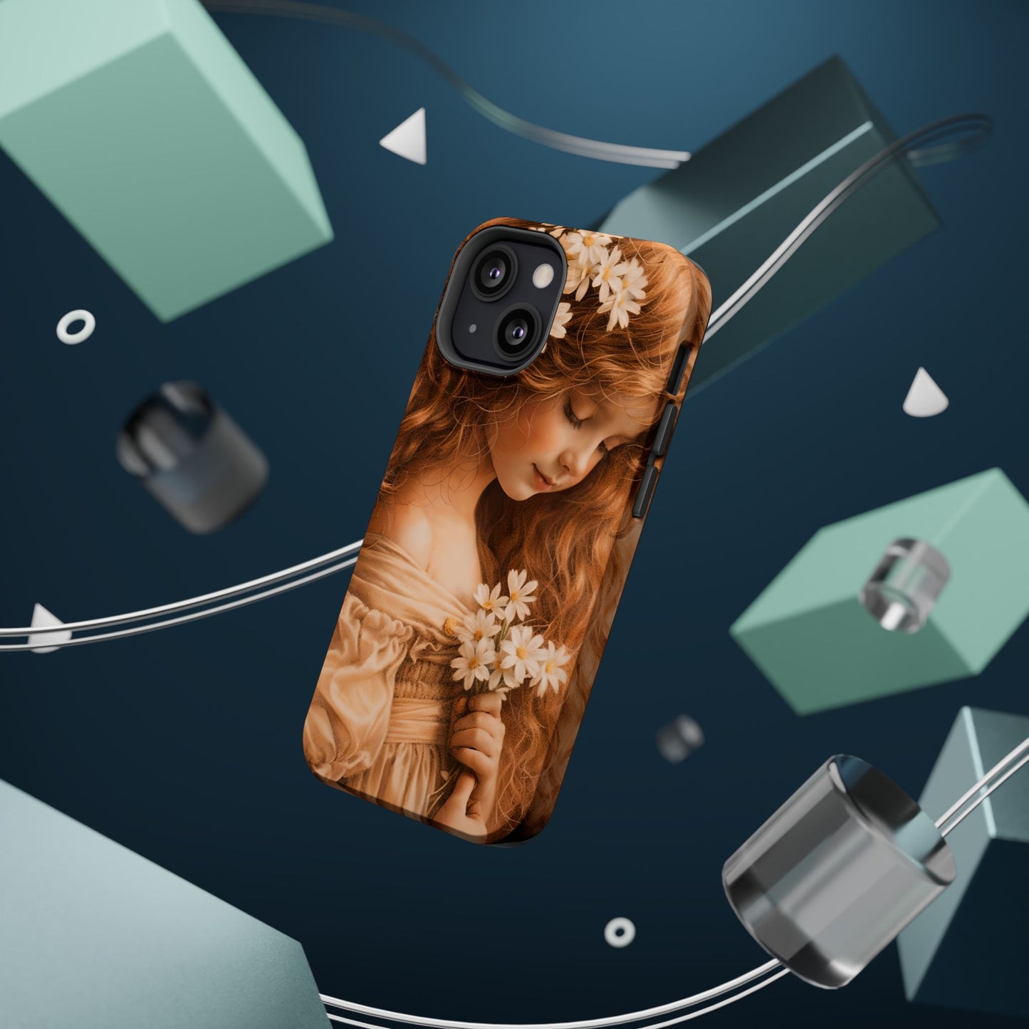 Vintage Floral Girl Magnetic Impact Phone Case — Protective iPhone Cover with Sepia Art