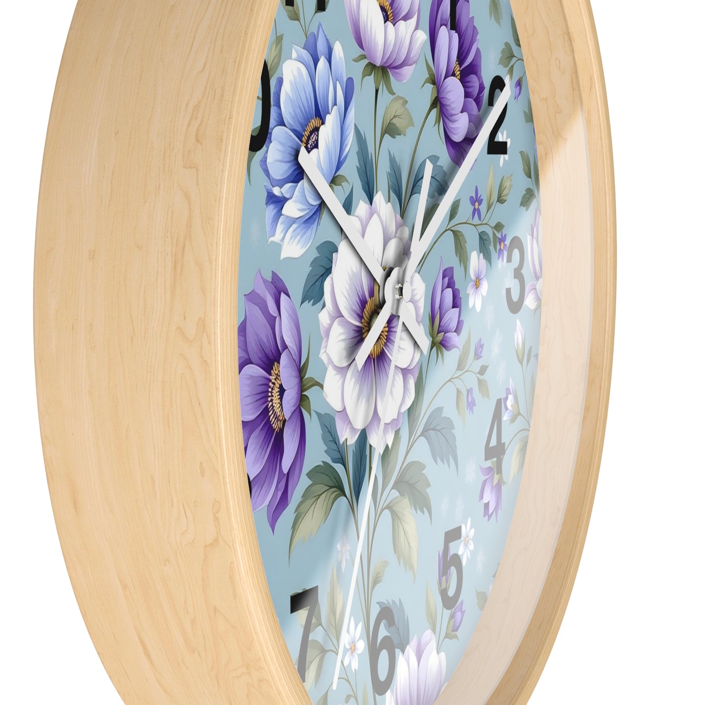 Floral Wall Clock — Vintage Purple & Blue Peony Garden Clock