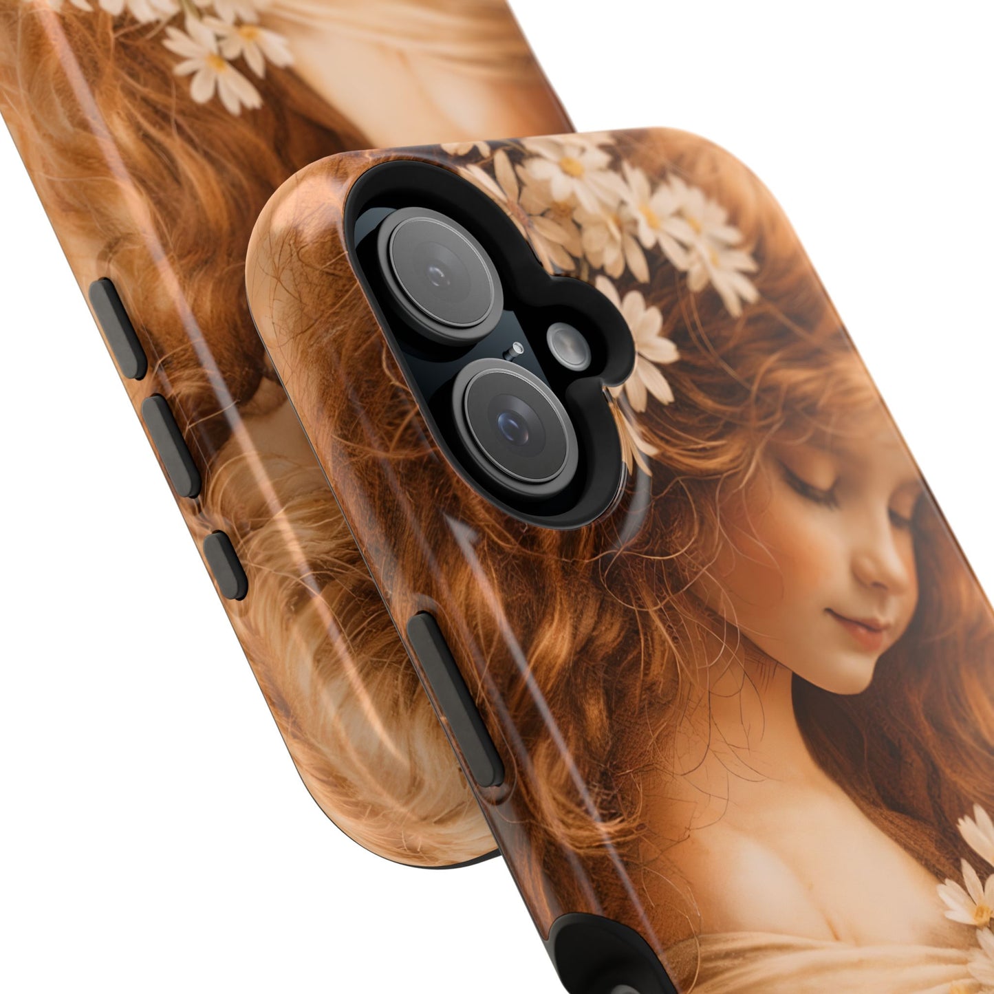 Vintage Floral Girl Magnetic Impact Phone Case — Protective iPhone Cover with Sepia Art