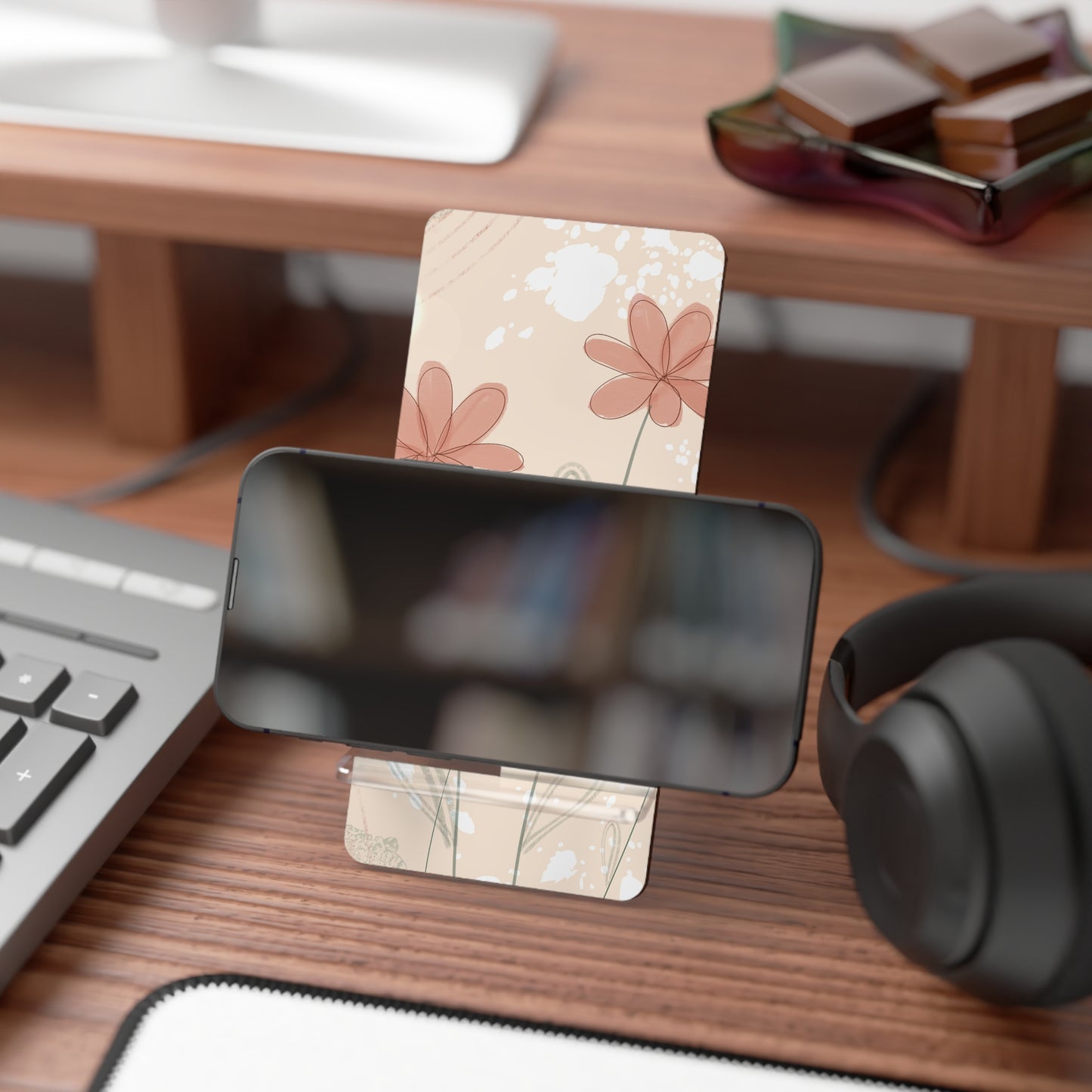 Floral Smartphone Stand – Foldable Mobile Display Holder with Pink Daisy Design
