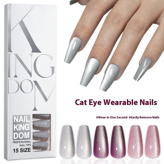 Cat eye press on nails, flash Spice Girl patch manicure removable trapezoidal nail 120 pieces boxed fake nails (MOQ=3)