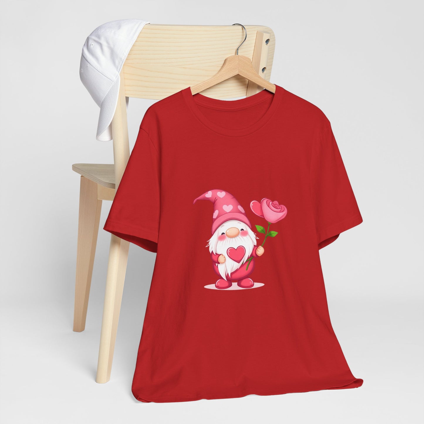 Valentine Gnome T‑Shirt — Cute Pink Gnome Holding Rose Tee
