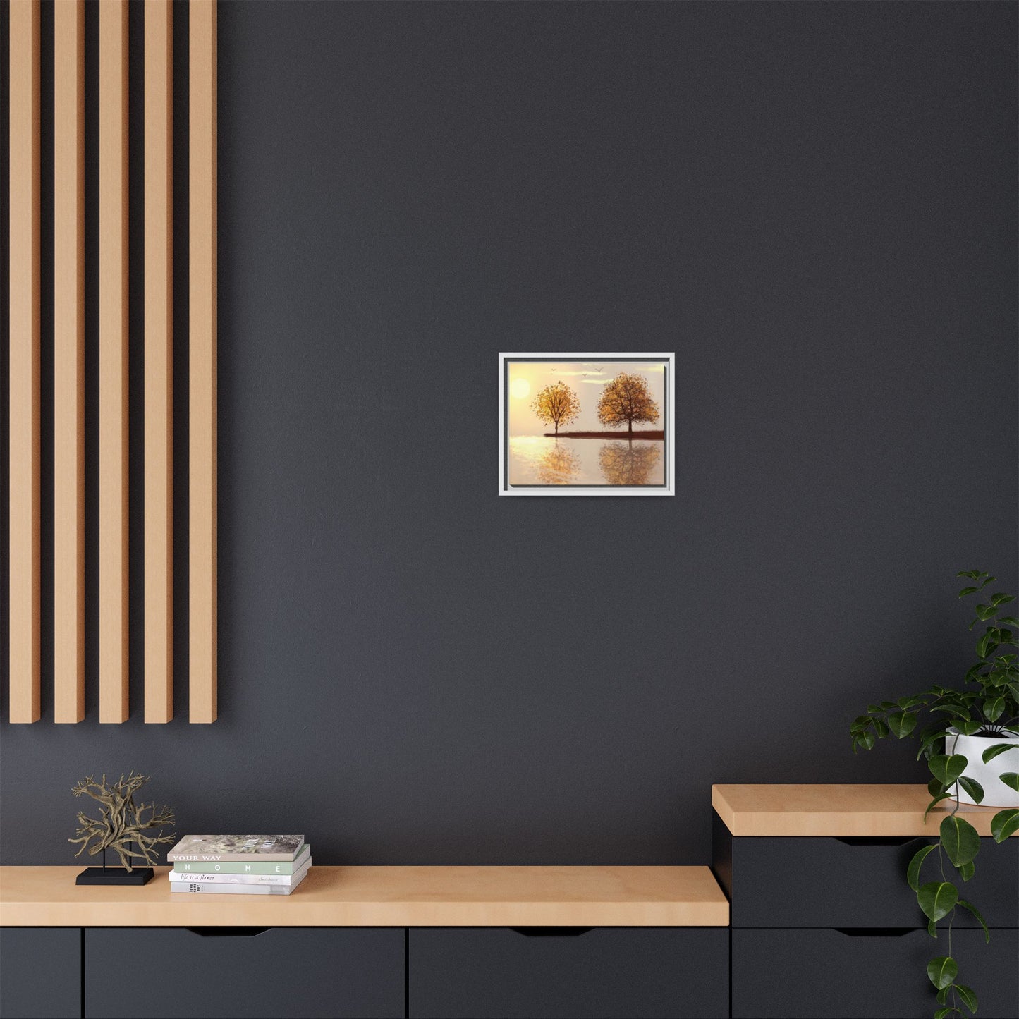 Framed Matte Canvas Wall Art — Golden Autumn Trees Reflection