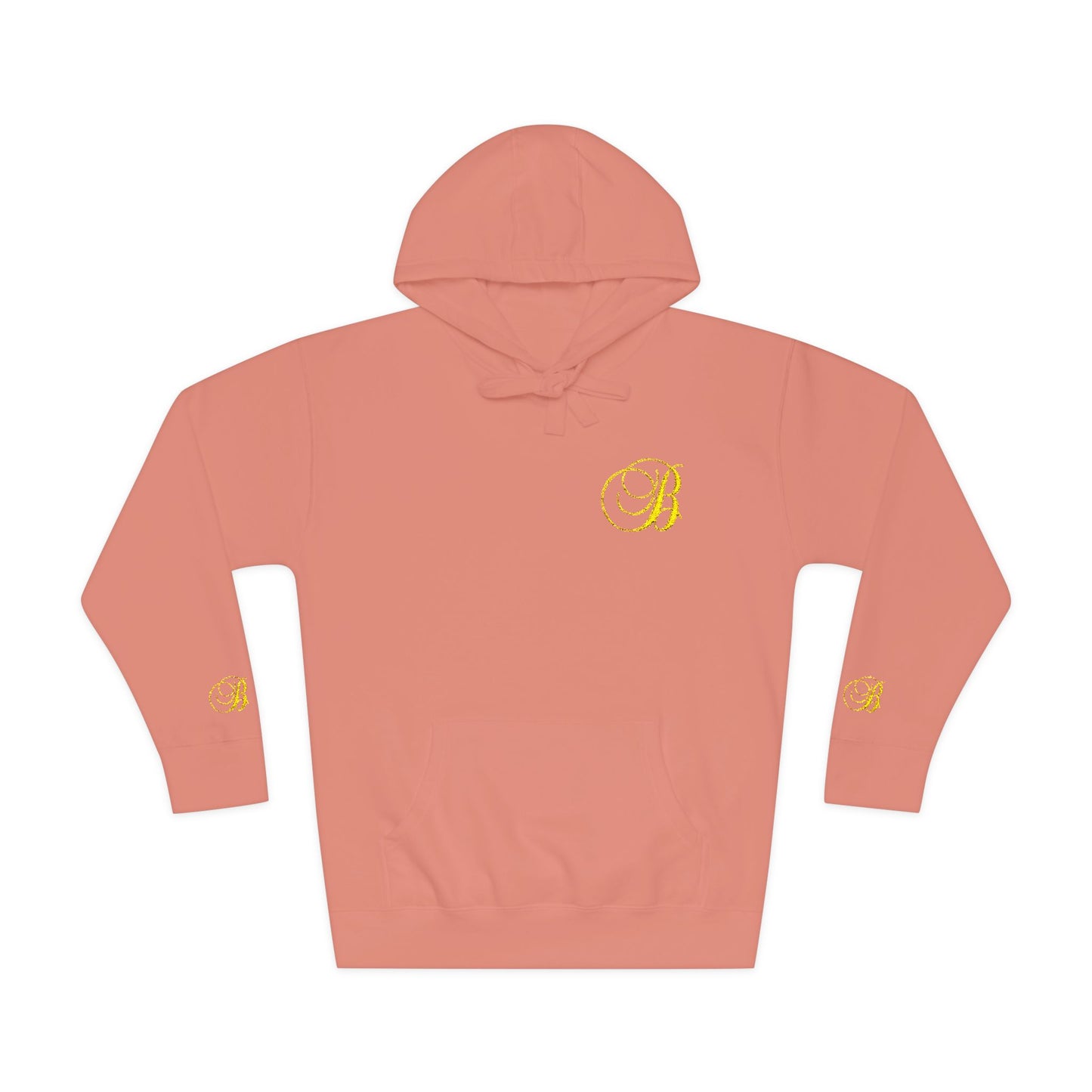 Coral Gold Floral Initial Hoodie — Monogram 'B' Casual Pullover