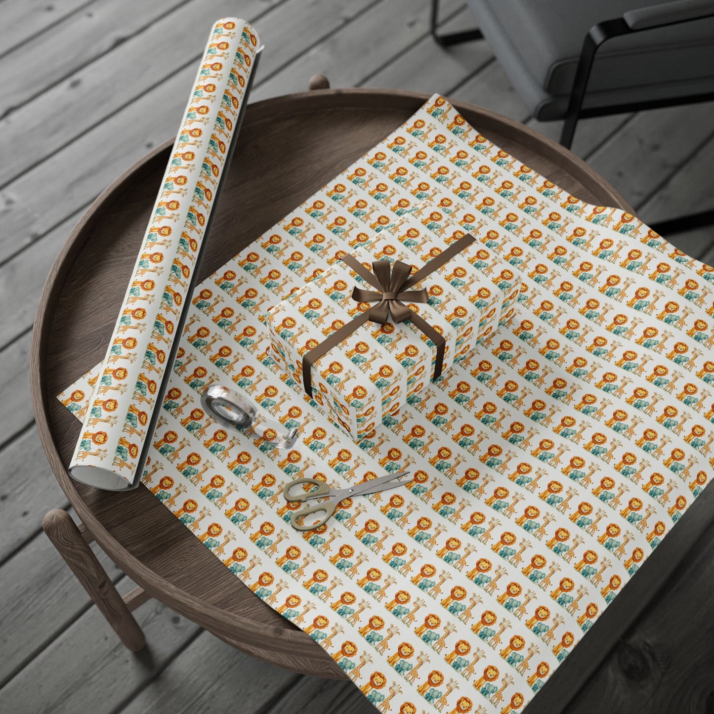 Lion Pattern Gift Wrapping Paper Roll — Whimsical Safari Kids Birthday Wrap