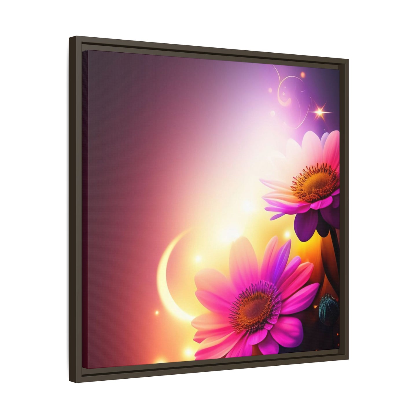 Framed Floral Canvas Art — Pink Daisies Sunset Wall Print