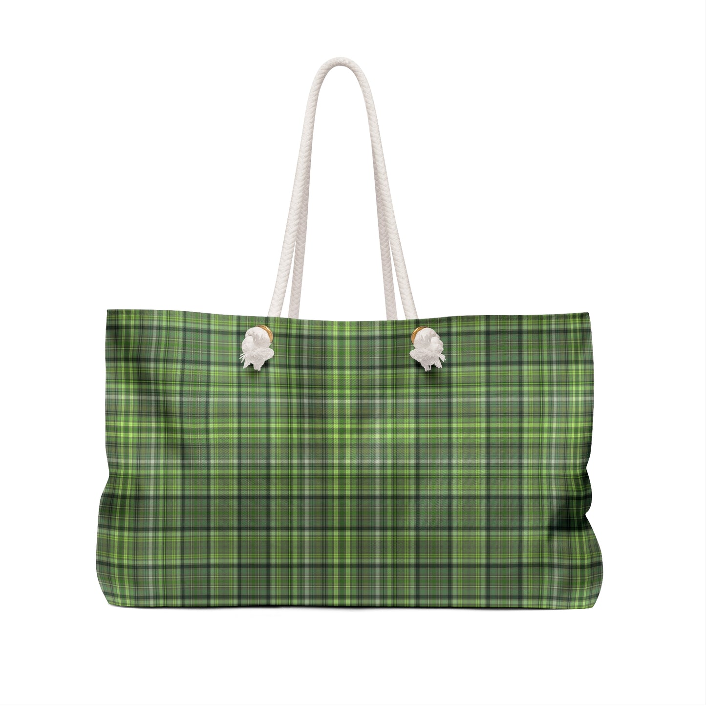 Green Plaid Weekender Bag – Large Travel Tote with Rope Handles