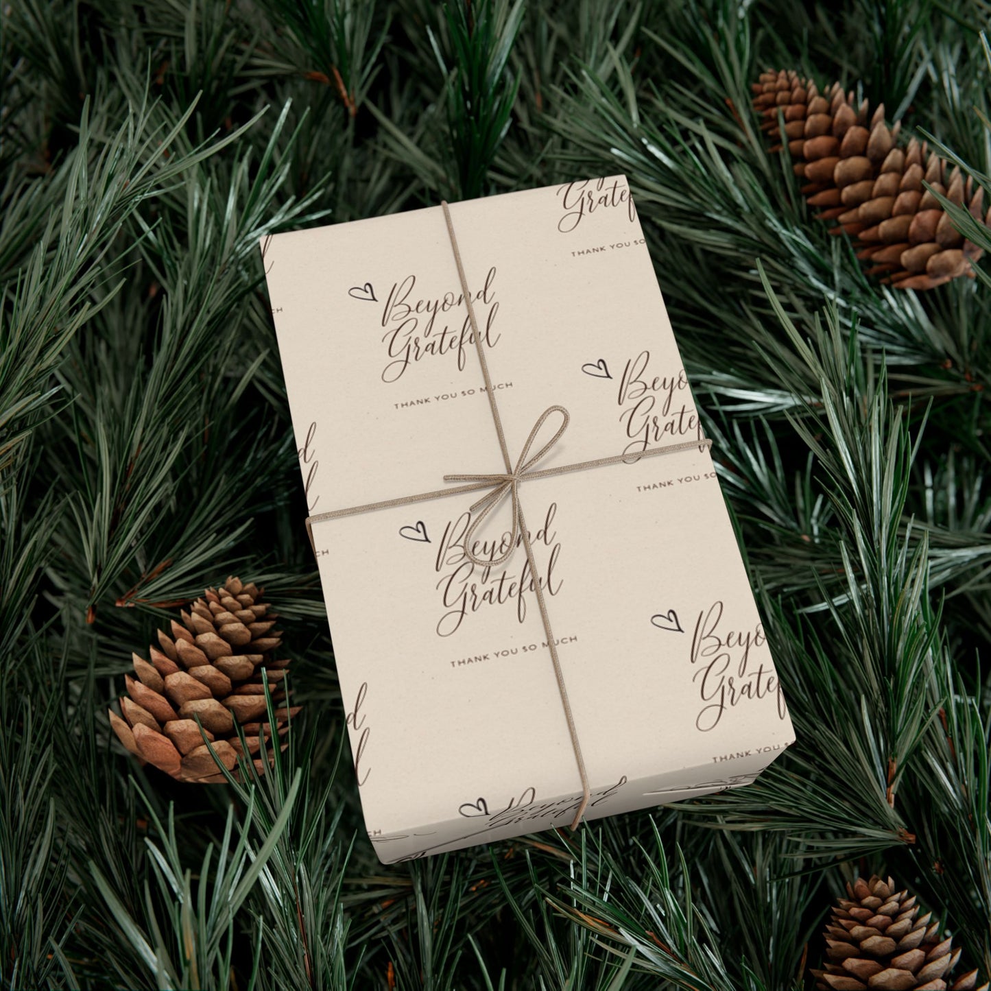 Gift Wrap Paper - “Beyond Grateful” Script Pattern | Neutral Thank You Wrapping Sheets