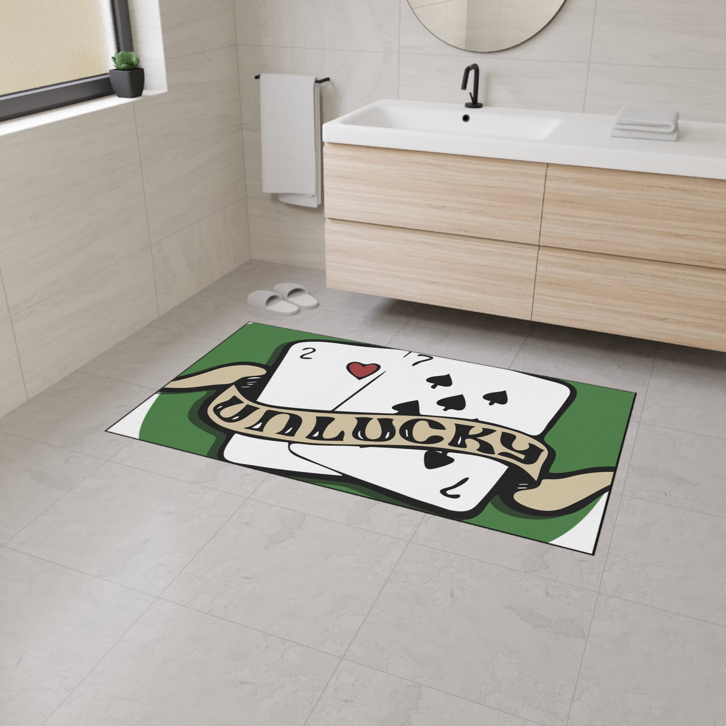 Unlucky Cards Heavy-Duty Floor Mat — Casino Poker Themed Entrance Rug