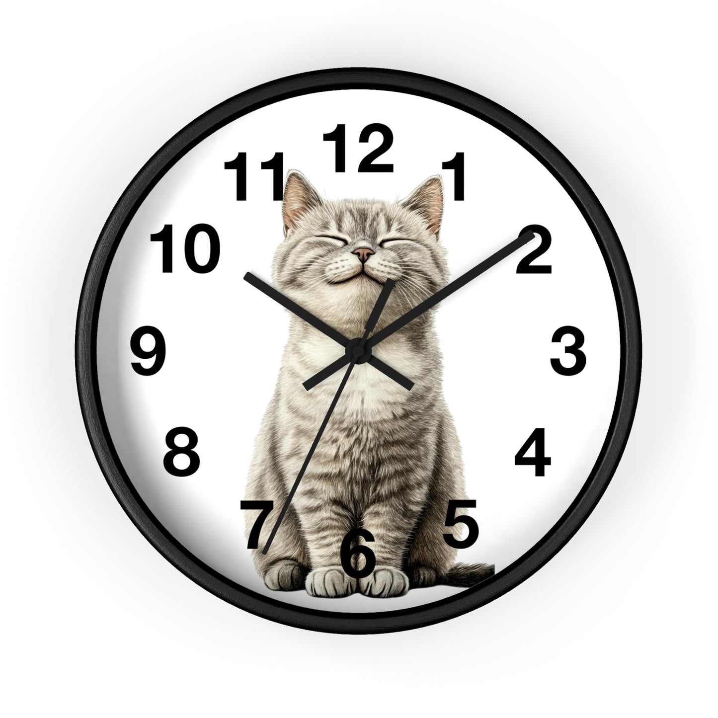 Smiling Tabby Cat Wall Clock — Cute Cat Decor for Living Room, Nursery & Gifts