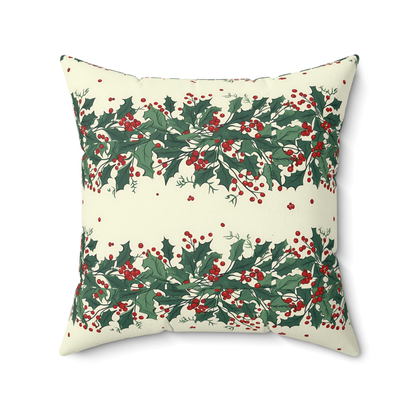 Holiday Holly Pattern Pillow — Festive Red & Green Decorative Throw Pillow