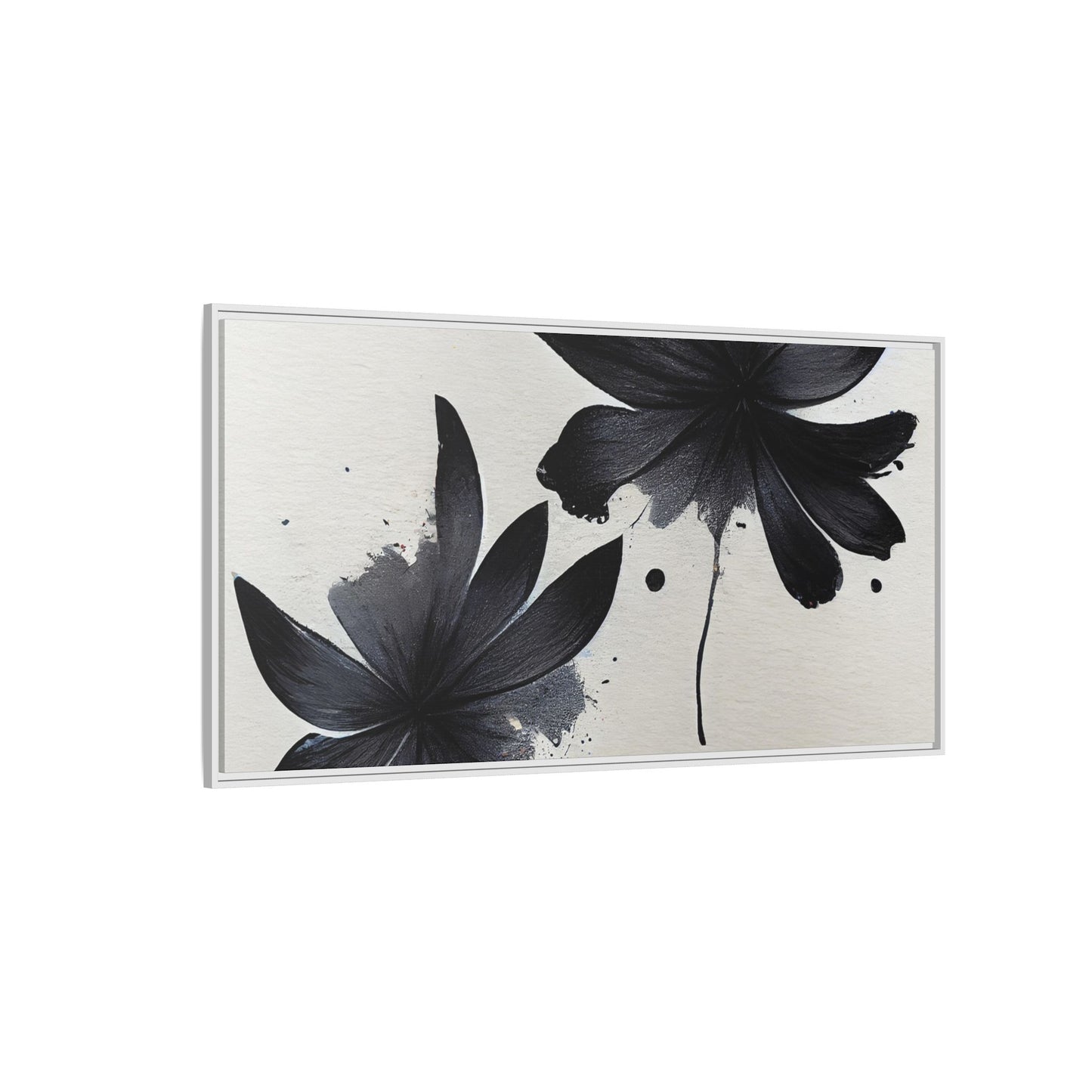 Framed Black Floral Matte Canvas Wall Art — Monochrome Botanical Print