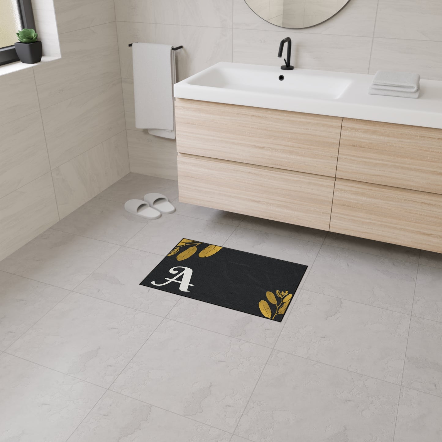 Monogram A Heavy Duty Floor Mat — Black & Gold Botanical Doormat