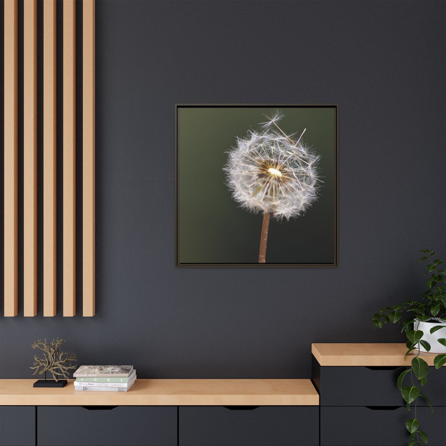 Framed Dandelion Canvas Print — Matte Botanical Wall Art