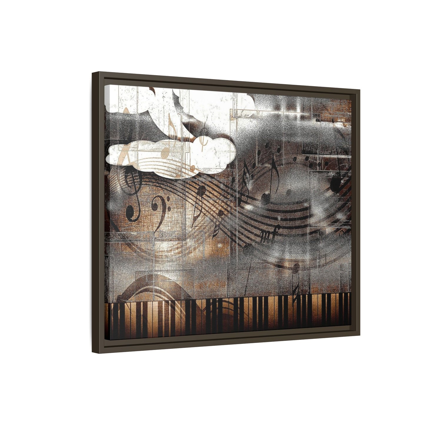 Framed Music Notes Canvas Print — Abstract Vintage Piano & Sheet Music Wall Art