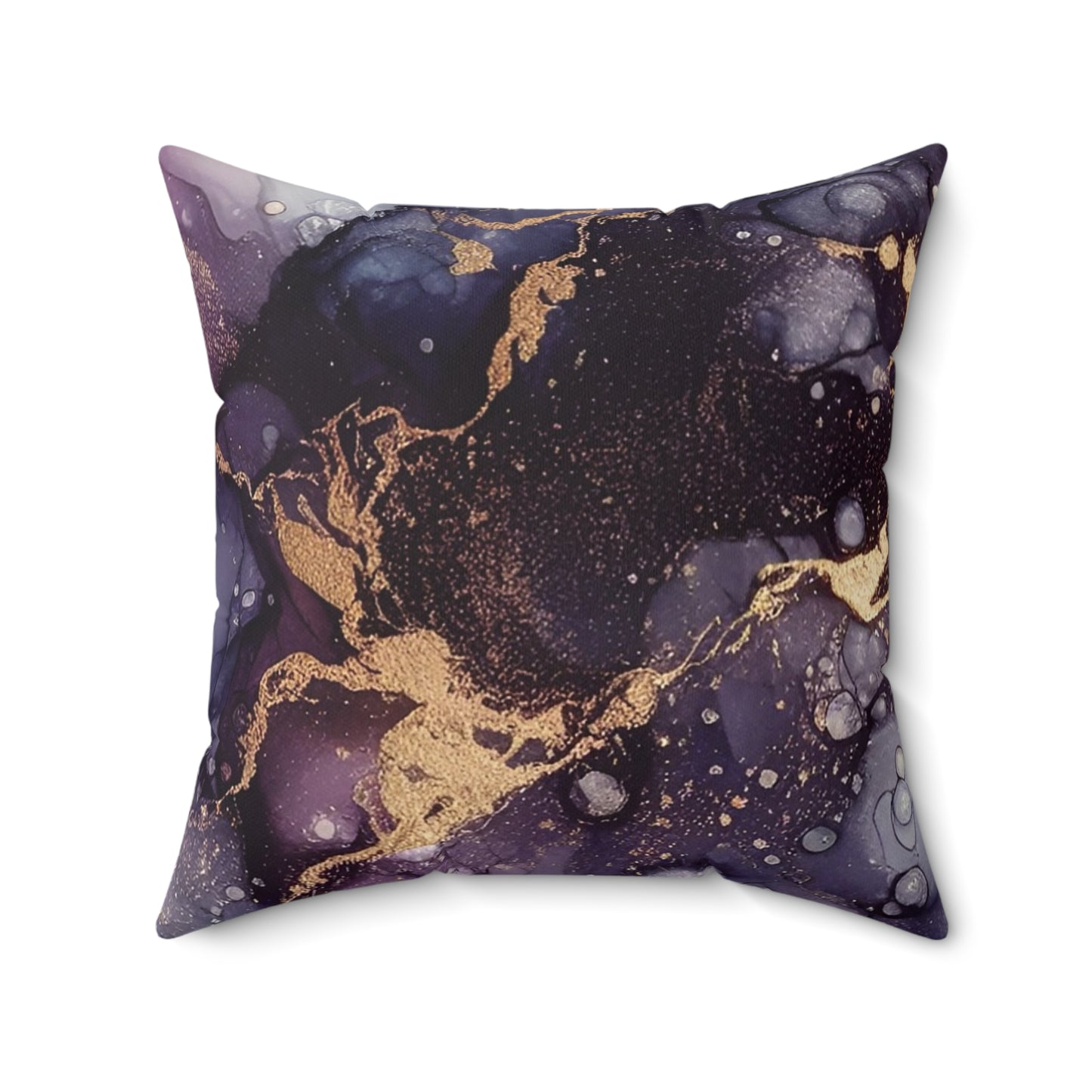 Purple Marble Accent Pillow — Abstract Ink & Gold Veining Decorative Throw Pillow