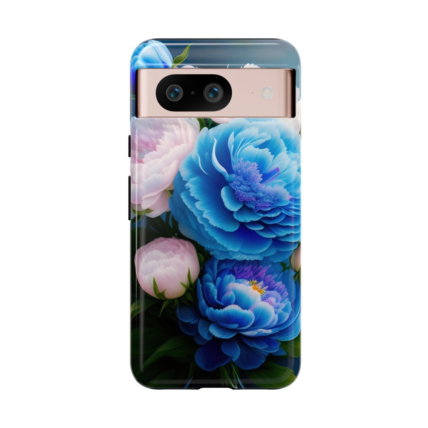 Floral Blue Peony Phone Case — Protective Tough Case with Pink & Blue Blooms