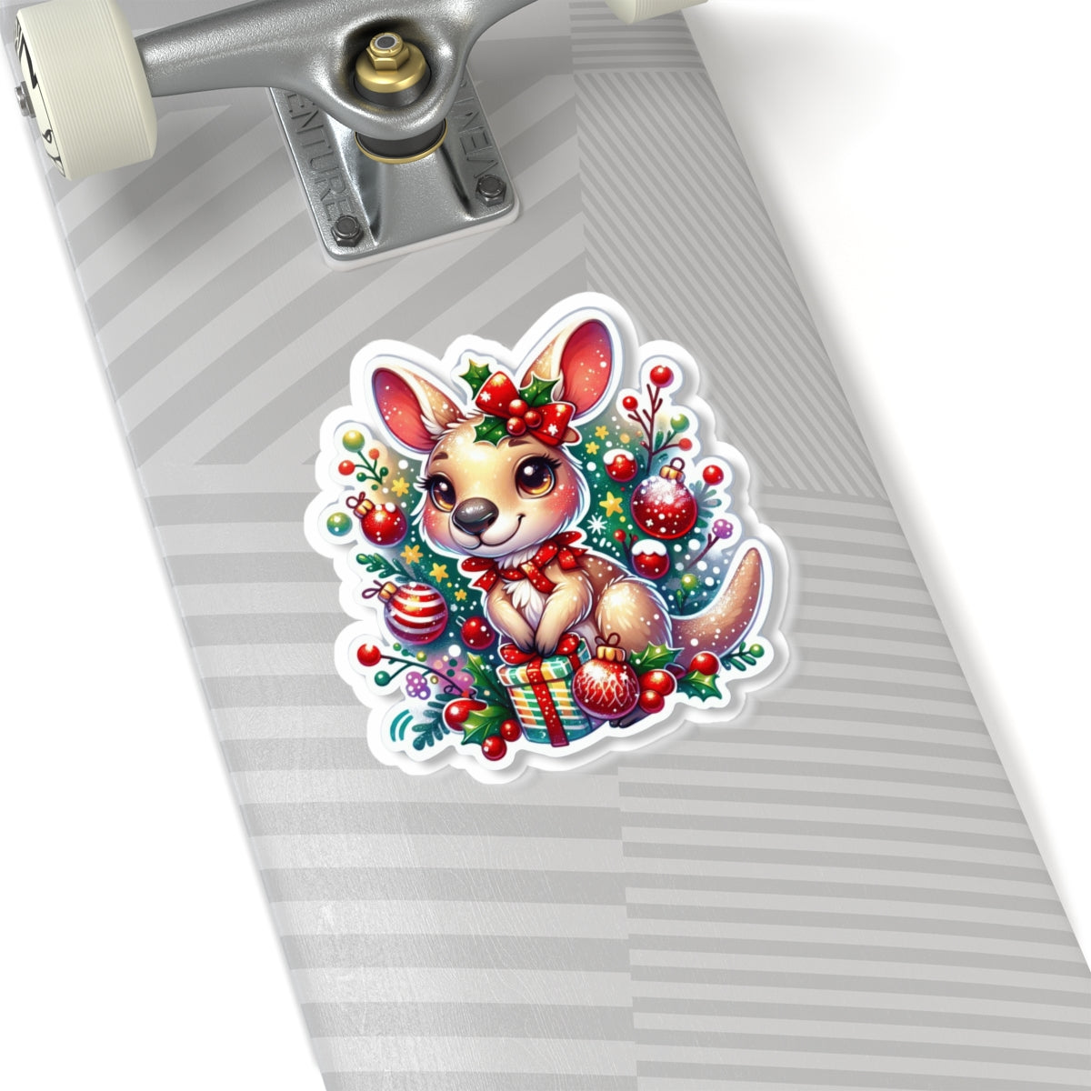 Festive Kangaroo Kiss-Cut Stickers, Christmas Decor, Holiday Gifts, Cute Animal Stickers, Laptop Decals, Children's Party Supplies