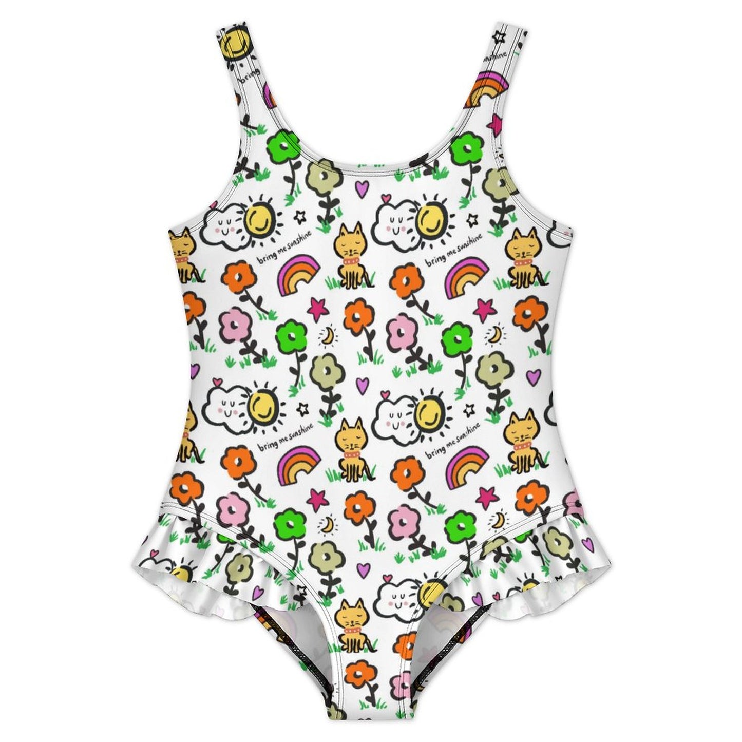 Girls Ruffle Trim One Piece Swimwear