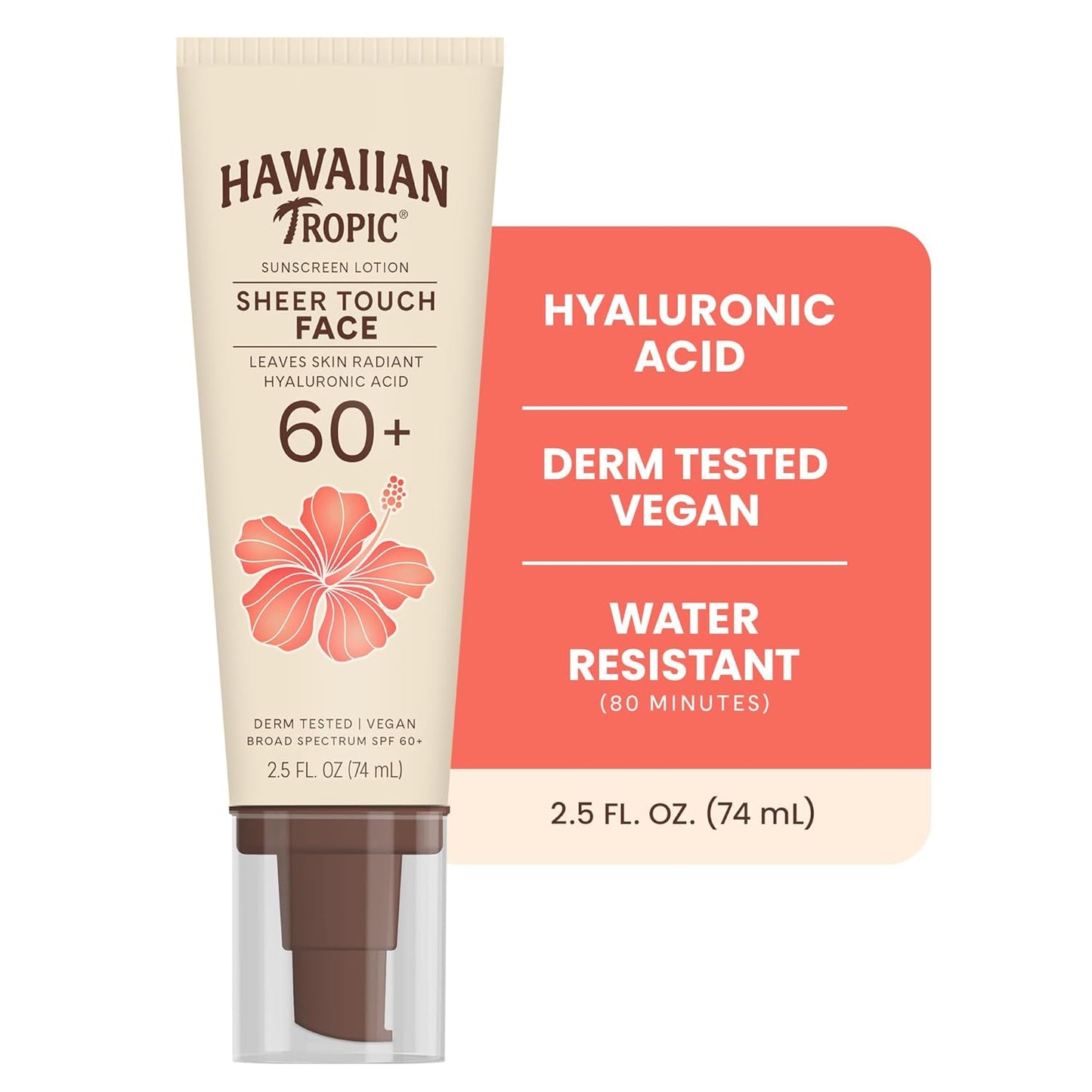 Hawaiian Tropic Sheer Touch Face Sunscreen Lotion SPF 60, 2.5 Fl Oz | Travel Size Sunscreen for Face, Sunblock Lotion, 2.5 Fl Oz
