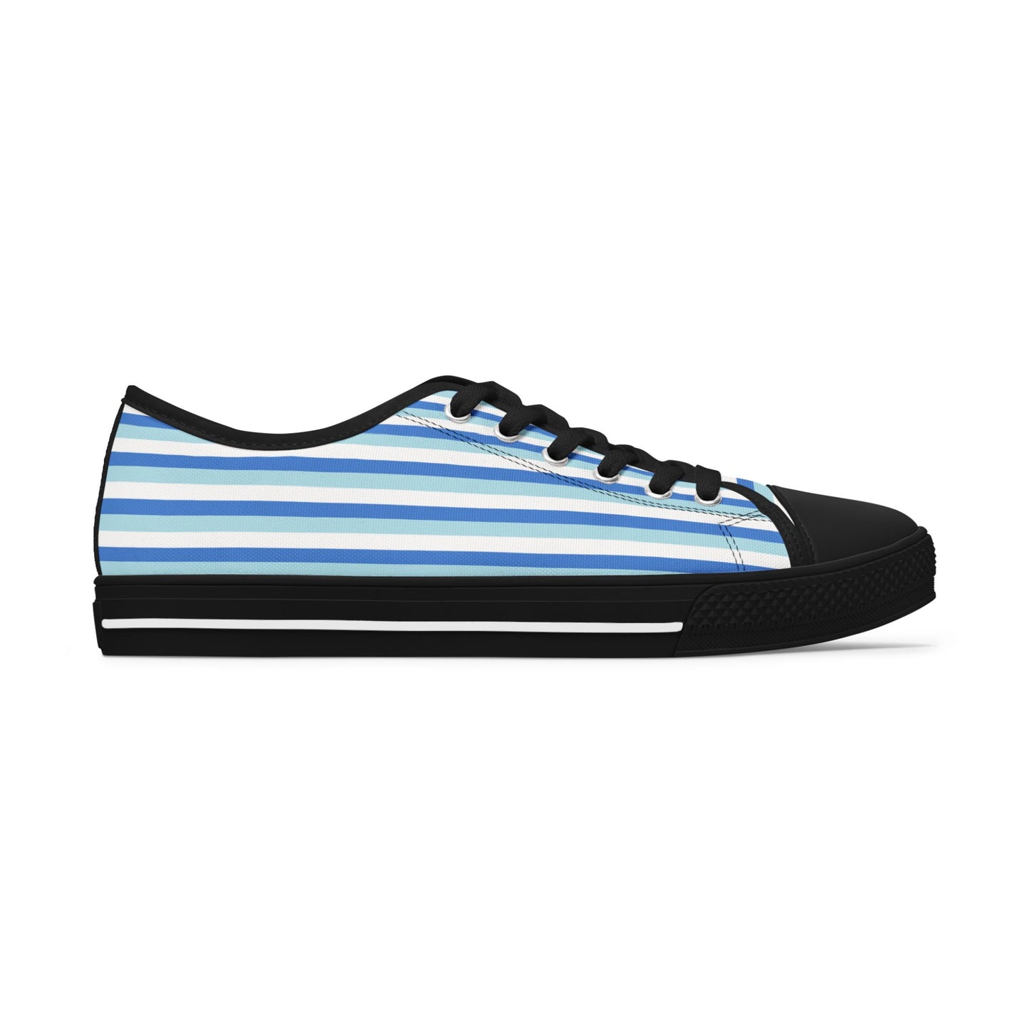 Blue Striped Low Top Sneakers — Casual Canvas Shoes