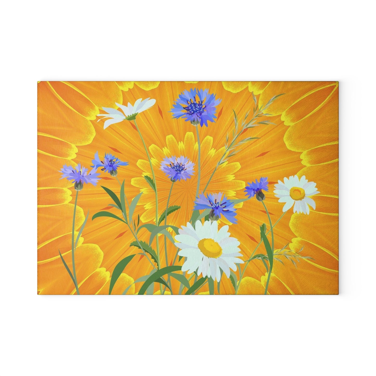 Glass Cutting Board — Bright Sunflower & Wildflower Kitchen Cutting Board