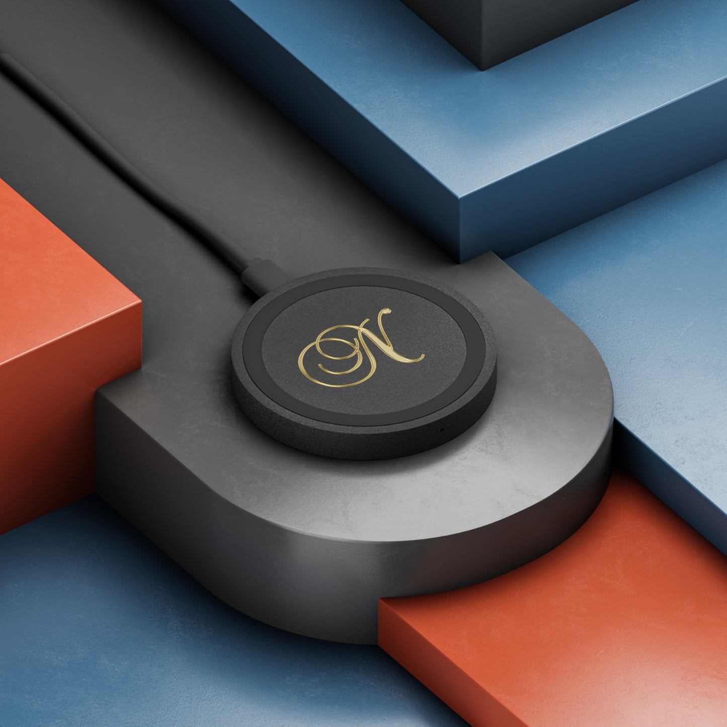 Wireless Charging Pad — Gold Script “N” Monogram