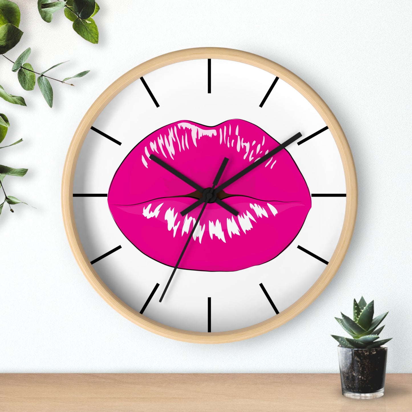 Pink Kiss Lips Wall Clock | Pop Art Lip Print Clock