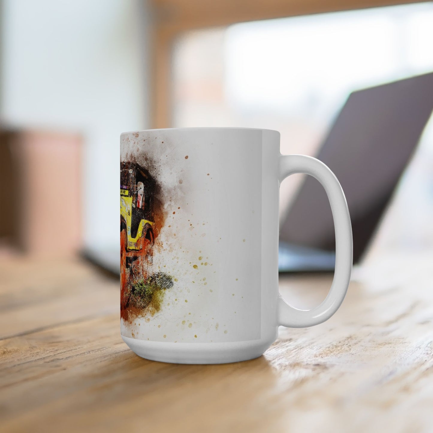 Vintage Jeep Art Ceramic Mug — Rustic Yellow Off-Road Truck Coffee Cup (11oz, 15oz)